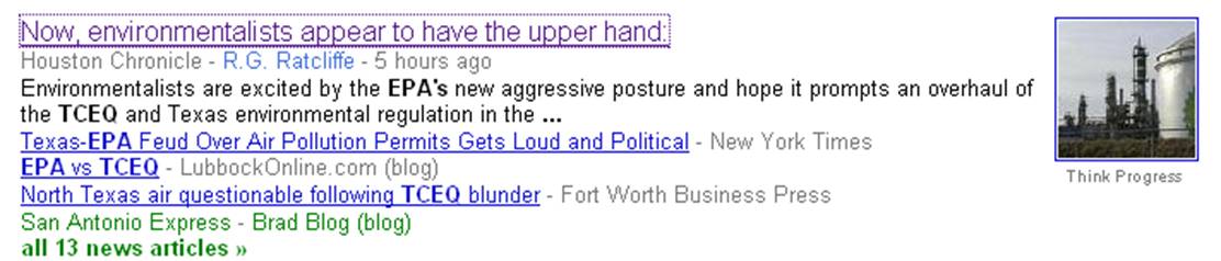 TCEQ and EPA have been battling in the headlines, as shown by this Google News search