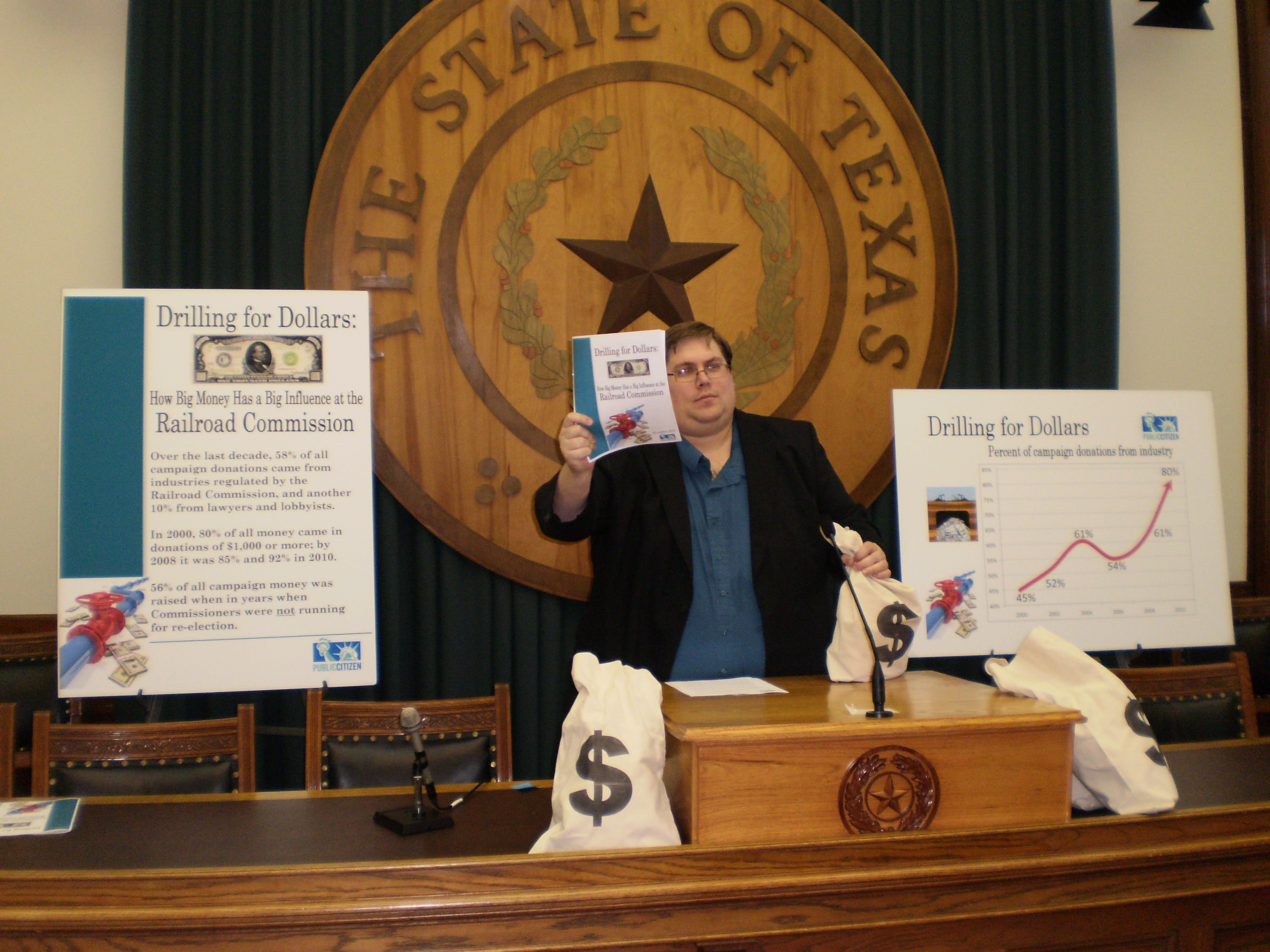 Andy Wilson, speaking on campaign finance in the Railroad Commission at the Texas Capitol